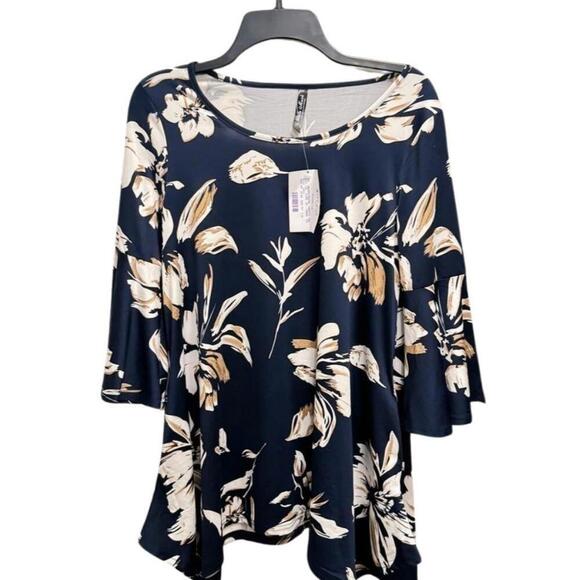 White Mark Blanche Tunic Top Scoop 3/4 Sleeves, women’s shirt navy size M - Picture 11 of 15